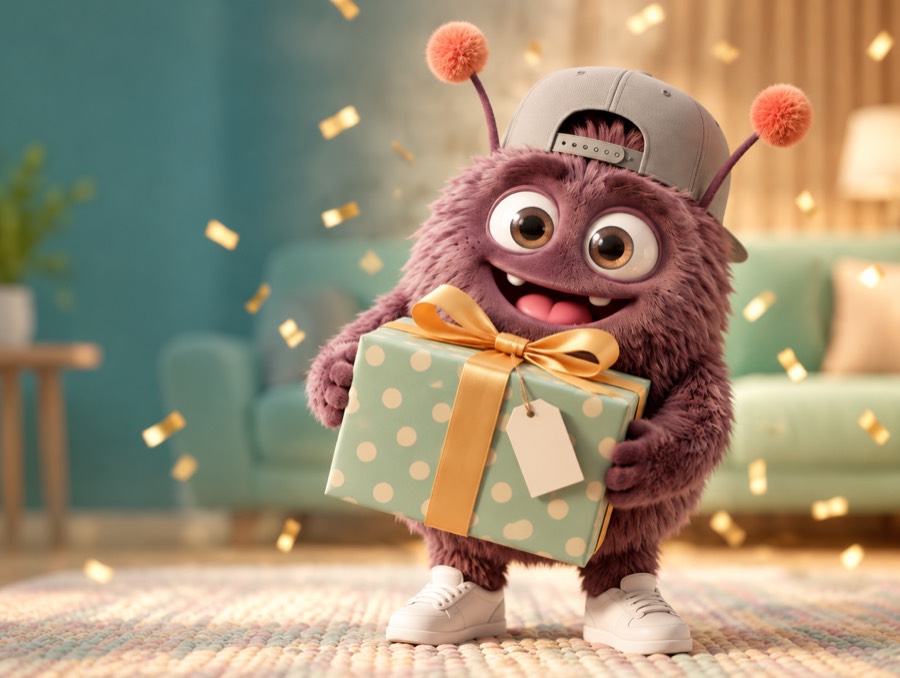 Bommel mit einem Geschenk