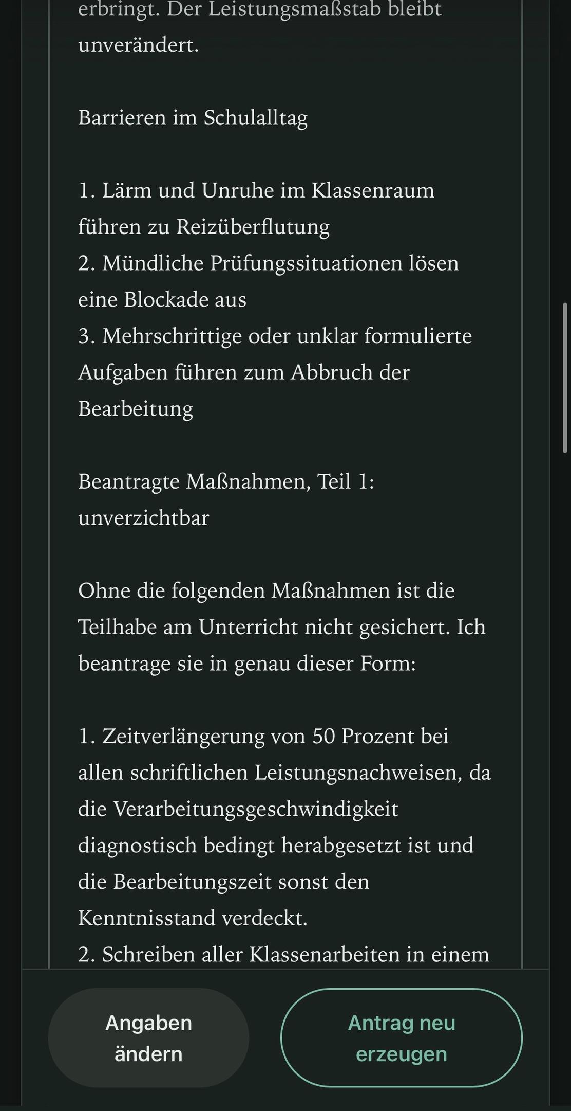 Beantragte Maßnahmen im fertigen Antrag